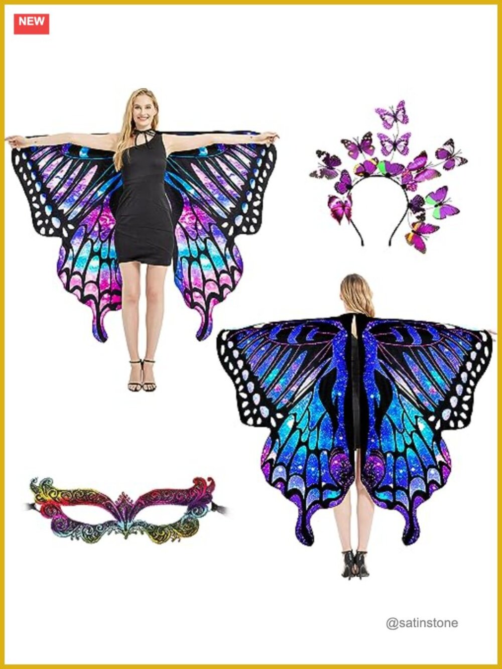 Butterfly Wings Cape Costume Set Polyester 3-Piece Fairy Halloween